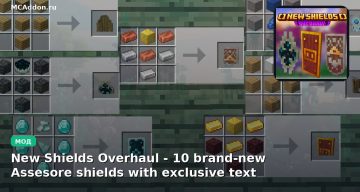 Мод New Shields Overhaul  —  10 brand-new Assesore shields with exclusive textures and special effects! Minecraft BE